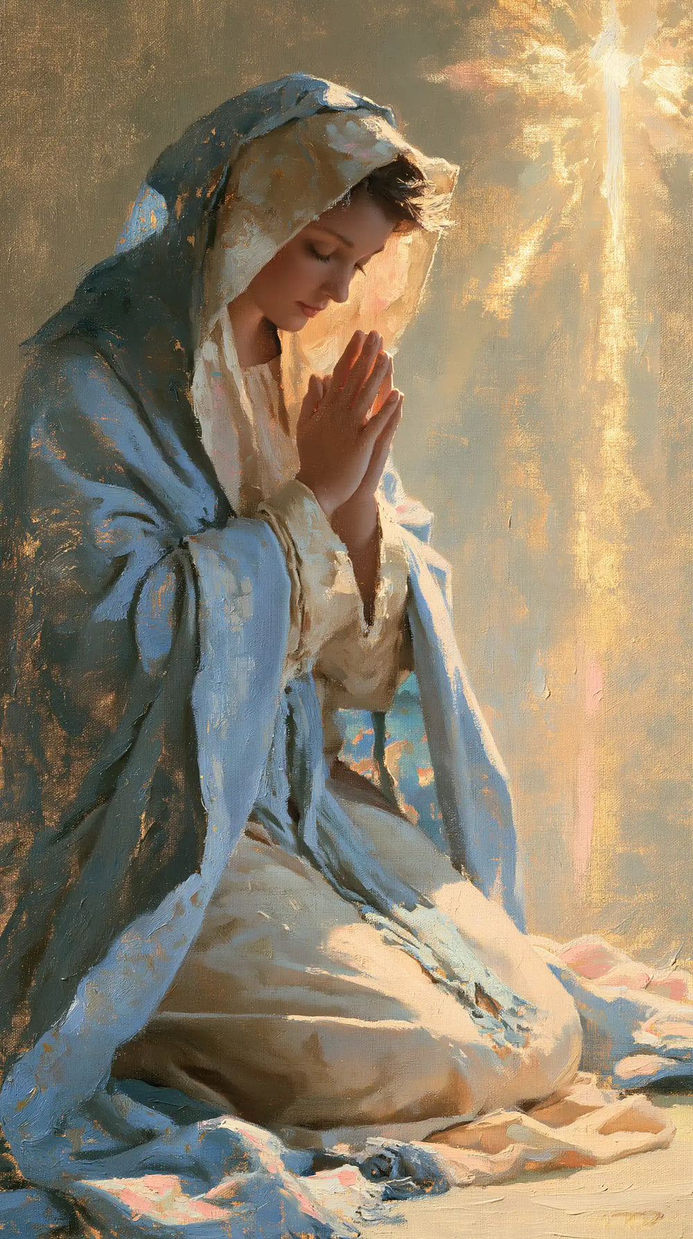 the Virgin Mary in prayer in Impressionist style, portrait Christian artwork no. 6
