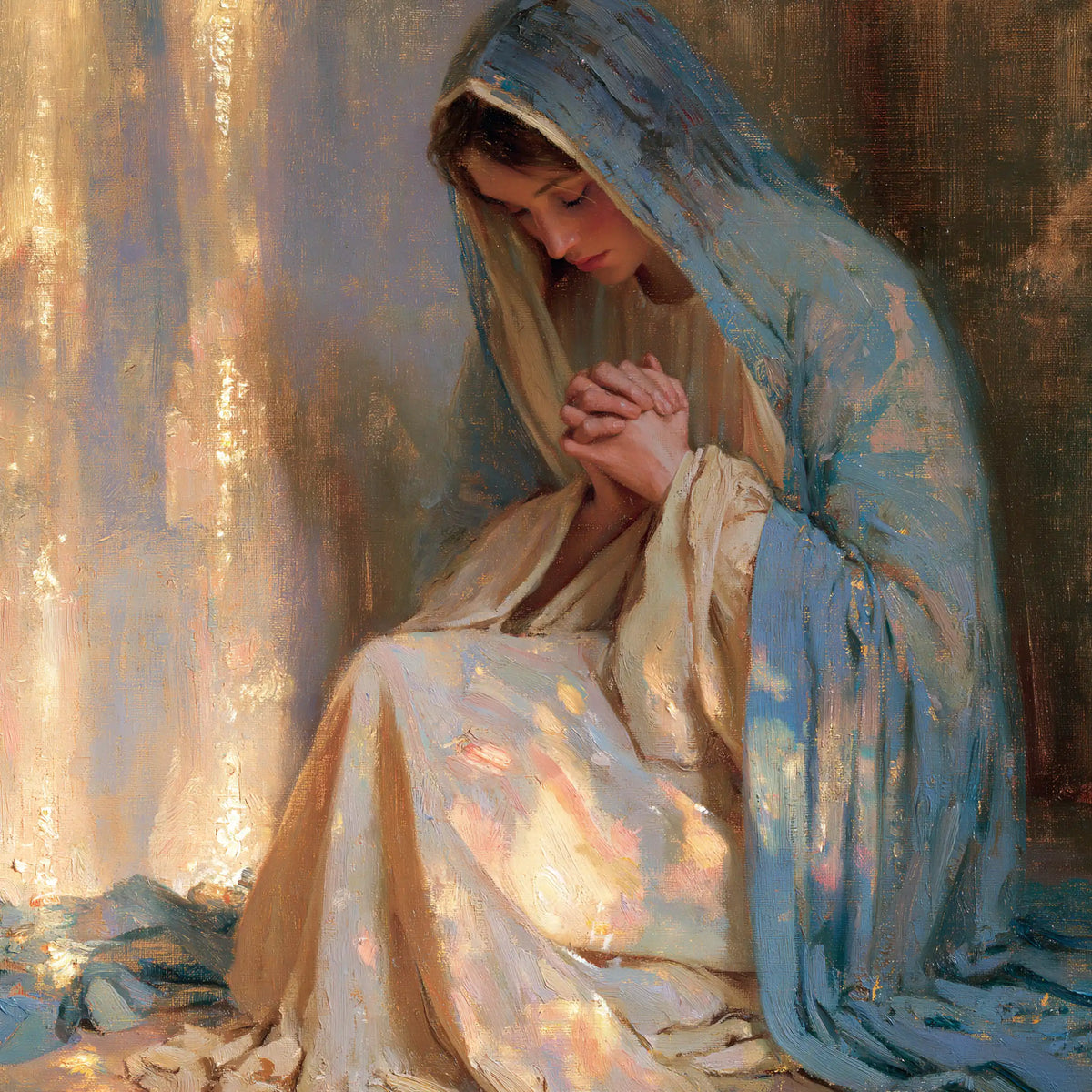 Virgin Mary in Prayer — Prayer in Peach Reflections