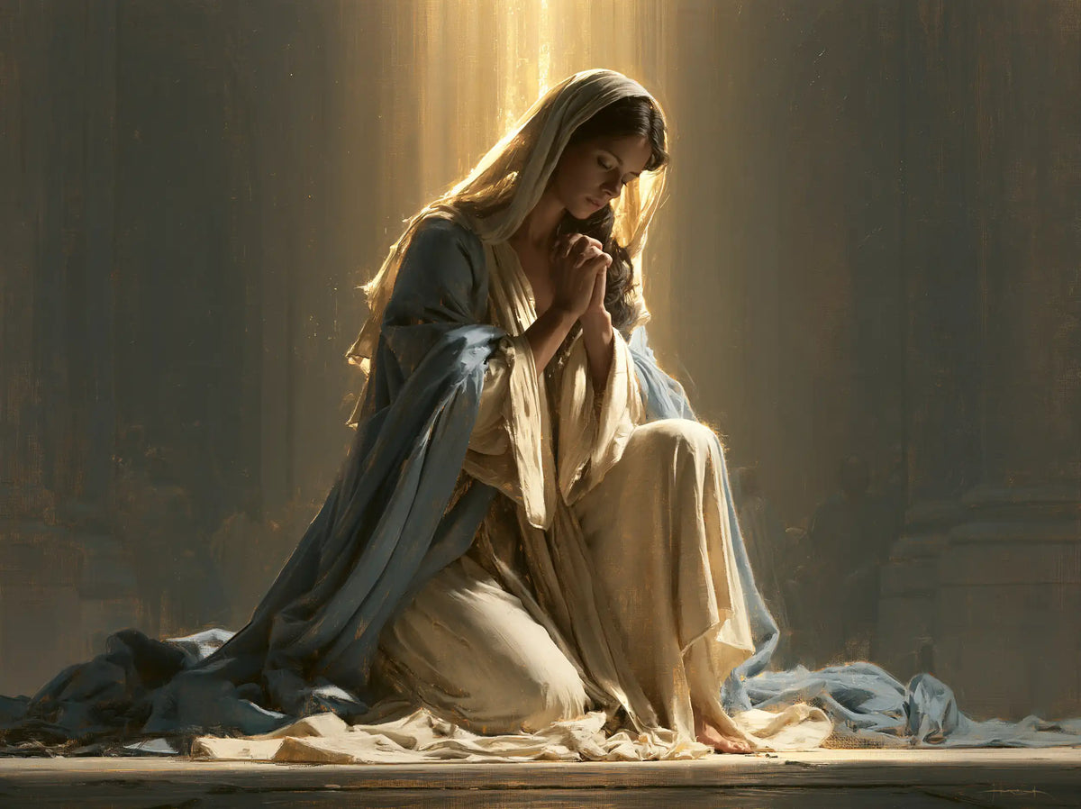 Virgin Mary in Prayer — The Bare Foot in the Light