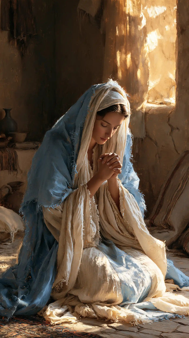 Virgin Mary in Prayer — The Window of Golden Gleams