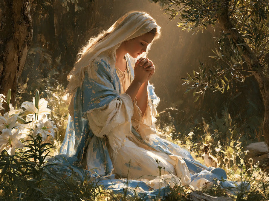 Virgin Mary in Prayer - Mary in a Sacred Garden · Landscape n° 4