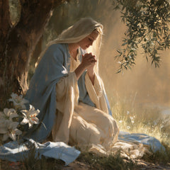 Virgin Mary in Prayer — Bowing in the Shelter of the Tree
