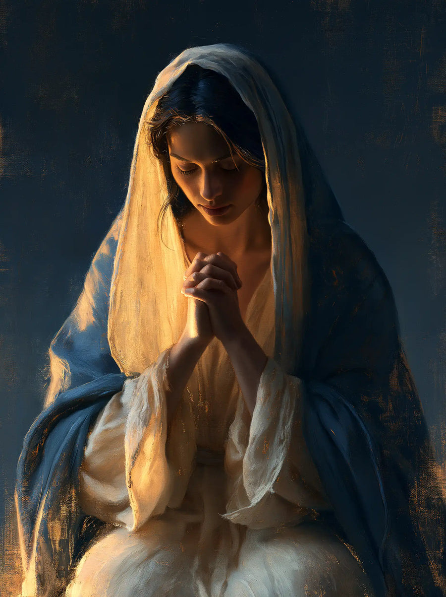 Virgin Mary in Prayer - Midnight Blue Chiaroscuro · Portrait n° 12