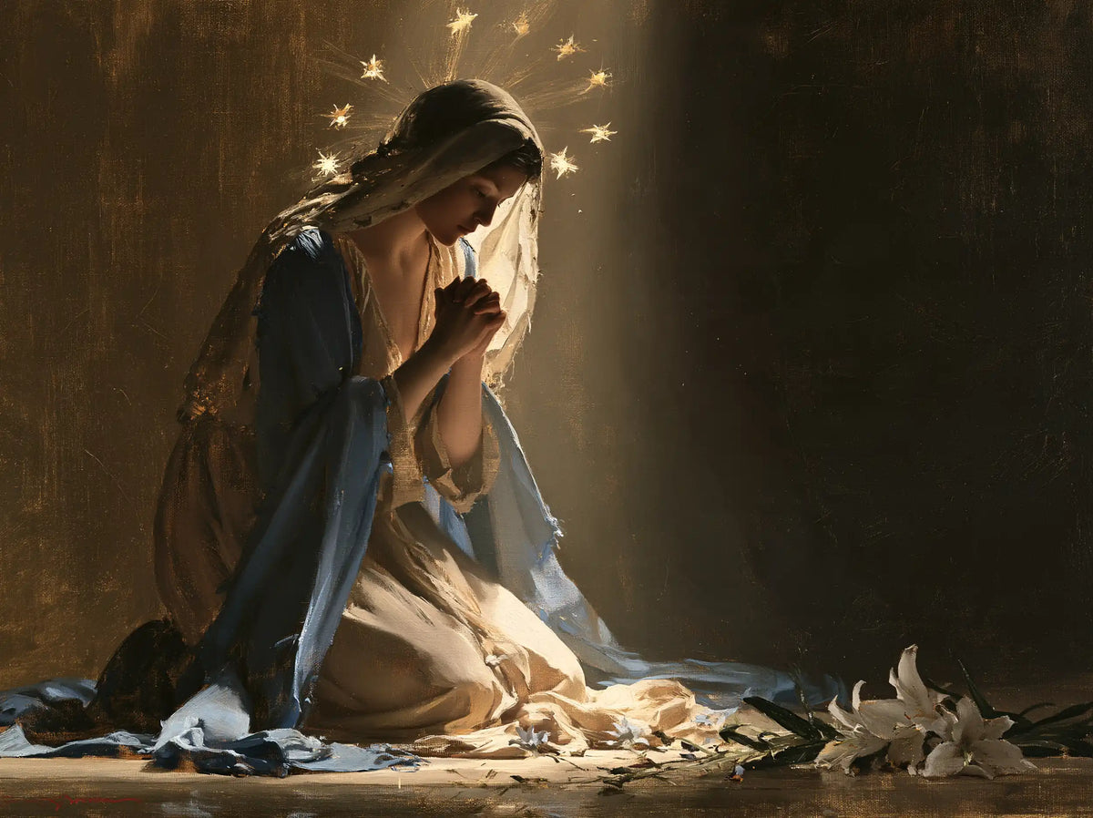 Virgin Mary in Prayer — Stars above the Lilies