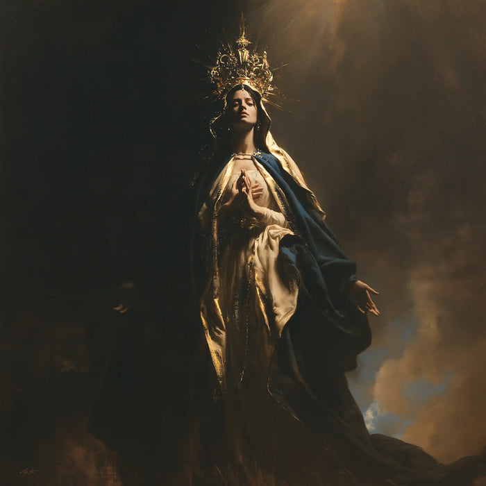 Mary, Queen of Heaven — The Royal Silhouette in the Evening Ray