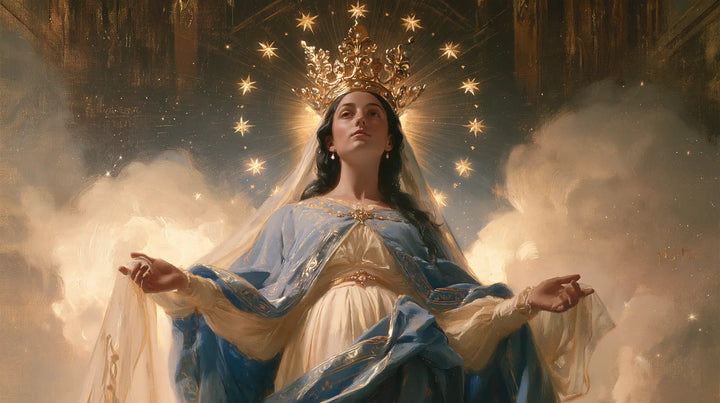 Mary, Queen of Heaven — Raised Palms in the Honey-Colored Sky