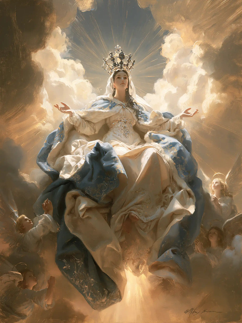 Mary glorified as Queen of Heaven in Heavenly Glory style, portrait Christian artwork no. 32