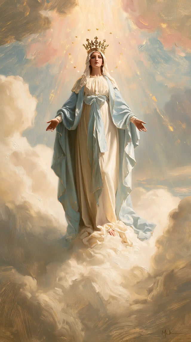 Mary, Queen of Heaven — The Golden Threshold Beneath the White Robe