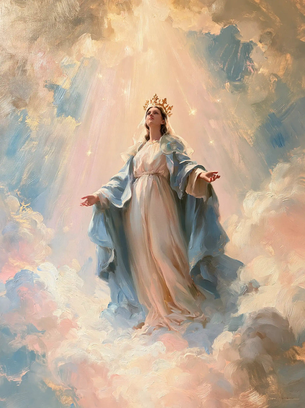 Mary as Queen of Heaven in an impressionist atmosphere in Impressionist style, portrait Christian artwork no. 35