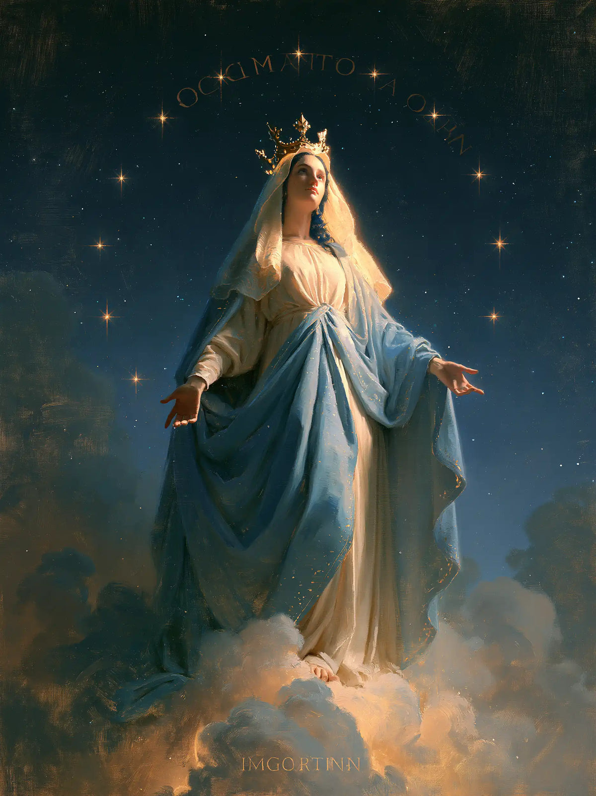 Mary, Queen of Heaven — The Great Drapery Beneath the Distant Ring