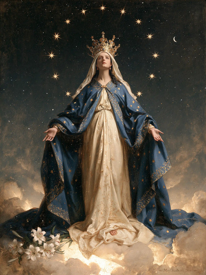 Mary, Queen of Heaven — The Royal Mantle in the Flowering Night