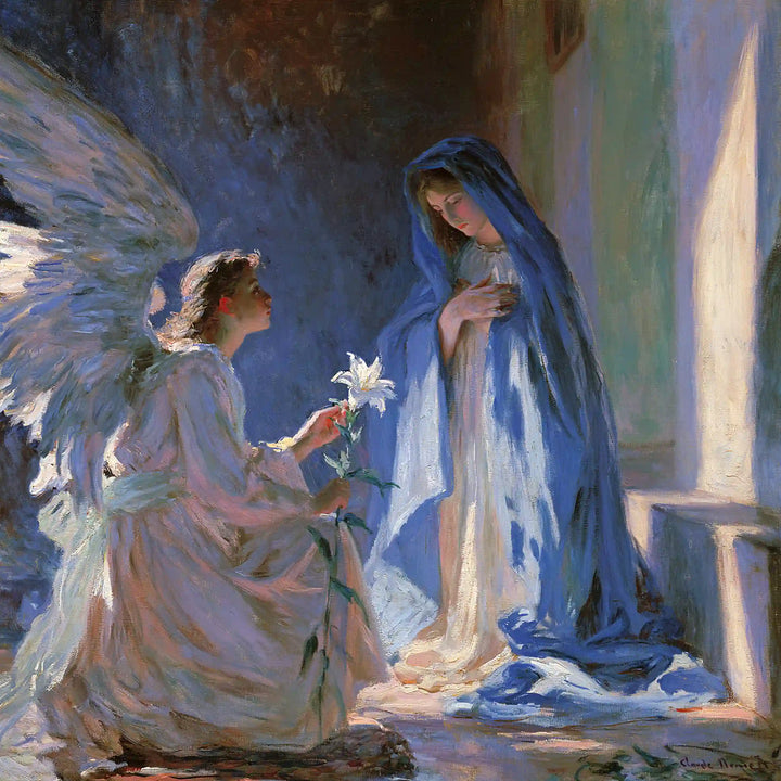 Mary Receiving the Message in Evening Blue – Impressionist Art · Square