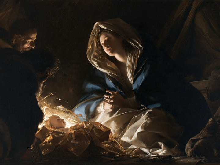 The Nativity — Reverence in Blue and Ivory