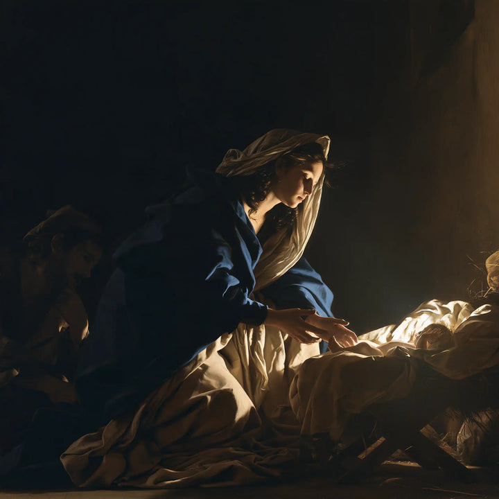 The Nativity - Caravaggio Tenebrism · Square n° 2