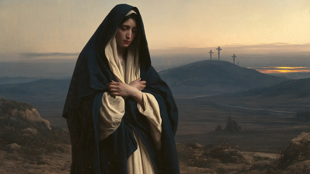 Mary before the deserted Golgotha in Mary before the Deserted Golgotha style, landscape Christian artwork no. 6