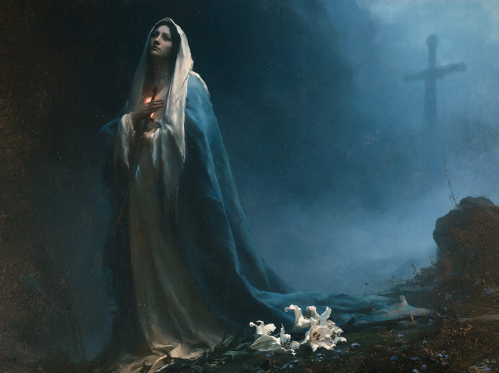 Our Lady of Sorrows — Lilies beneath the Imploring Gaze