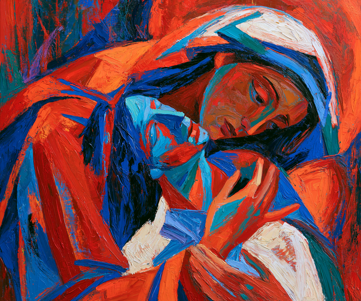 The Pietà — The Embrace of Cobalt and Fire