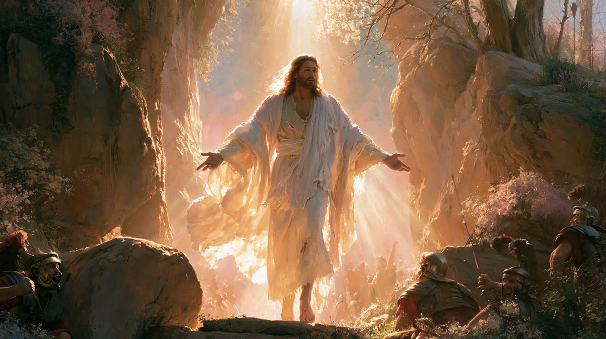 Resurrection of Jesus Christ in Divine Light style, landscape Christian artwork no. 18