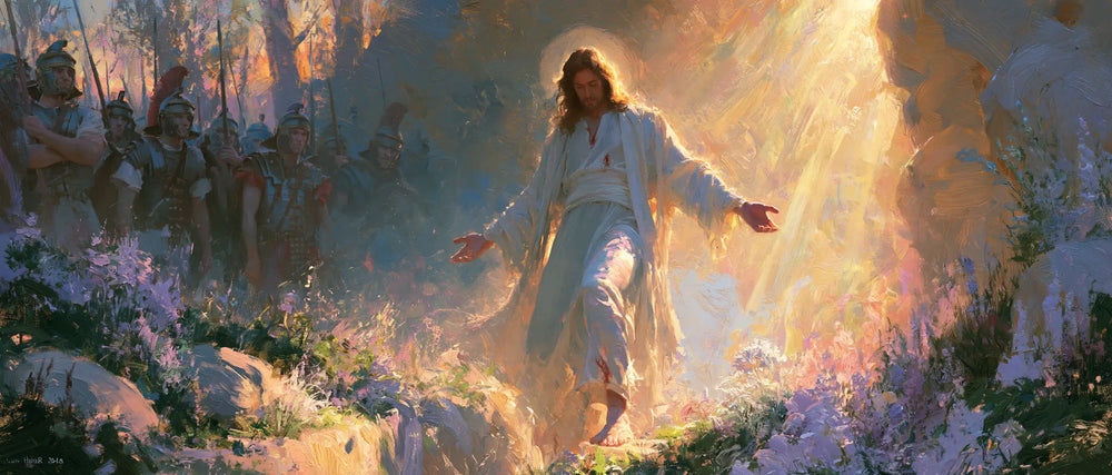 Resurrection of Jesus Christ in Impressionist style, landscape Christian artwork no. 27