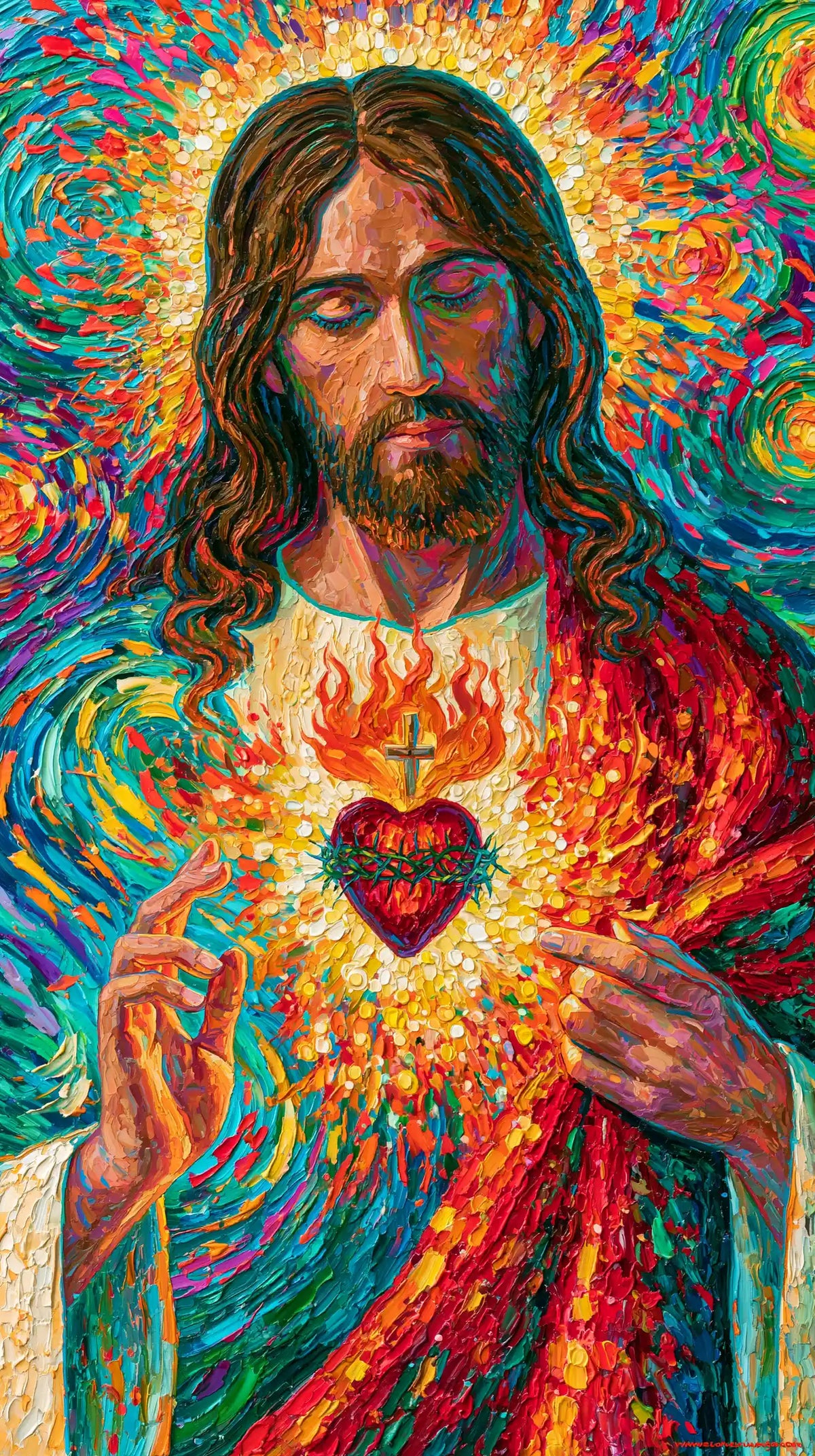 Sacred Heart of Jesus – Pointillist Post-Impressionism · Portrait no. 2