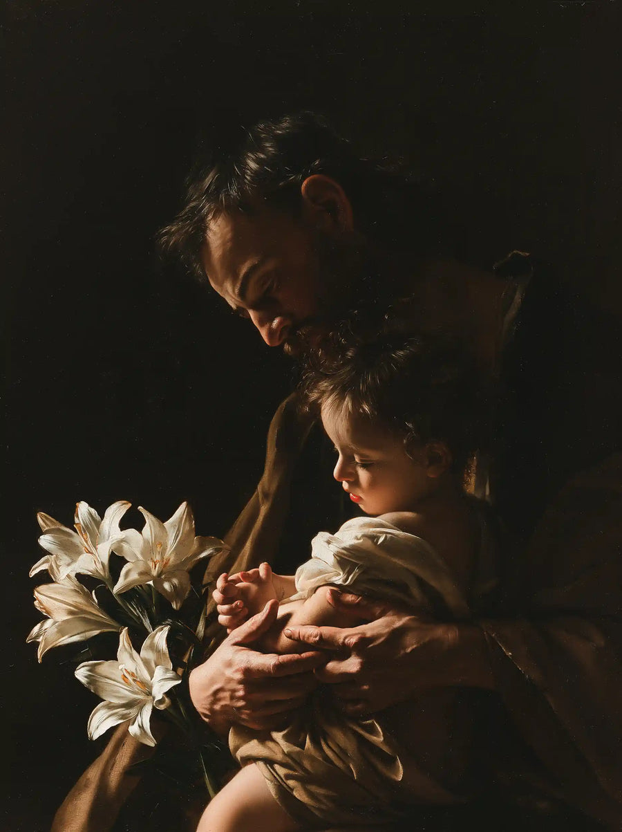 Saint Joseph with the Child Jesus – Caravaggio Tenebrism · Portrait no. 6