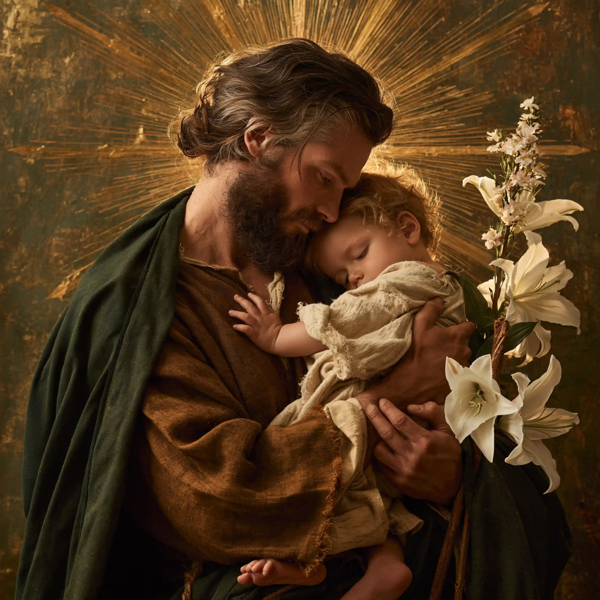 Saint Joseph with the Child Jesus – Sacred Gold · Square no. 3