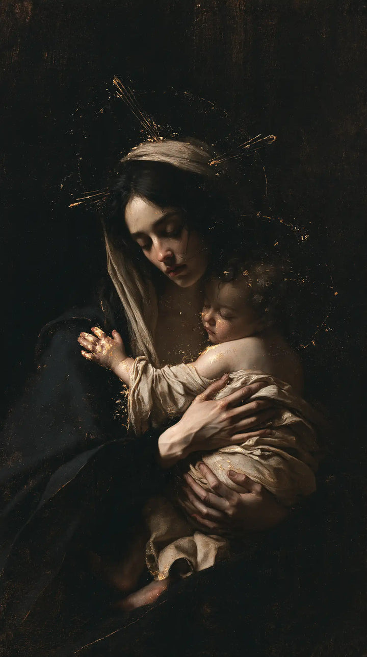 Virgin Mary and Child Jesus - Black and Gold · Portrait n° 9