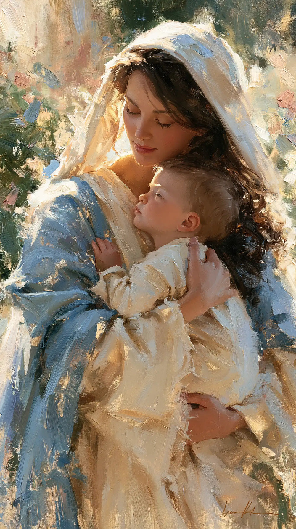 the Virgin Mary and the Child Jesus together in Impressionist style, portrait Christian artwork no. 6