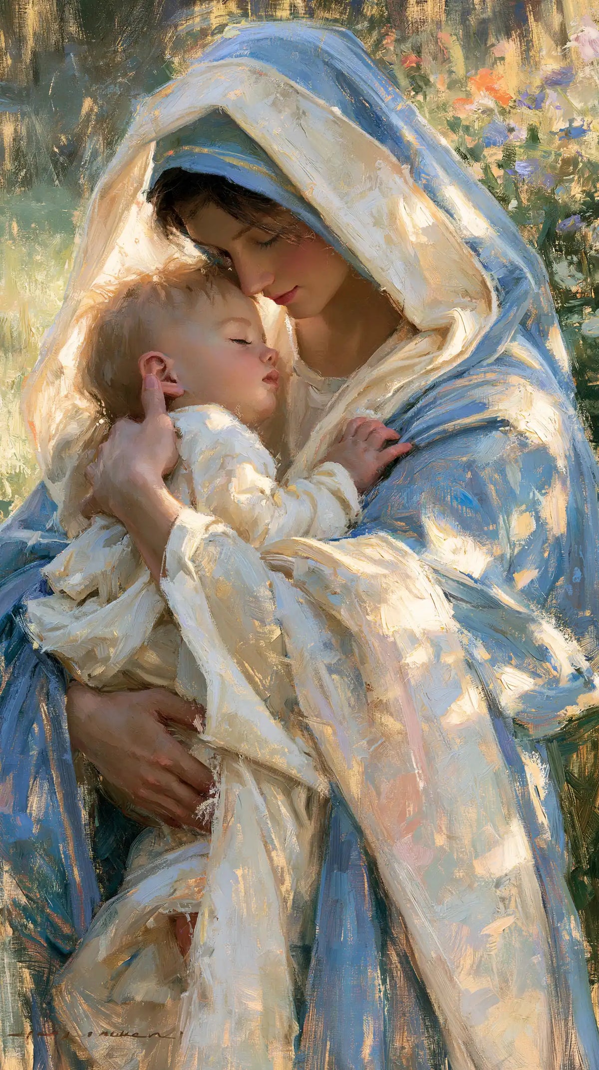the Virgin Mary and the Child Jesus together in Impressionist style, portrait Christian artwork no. 30