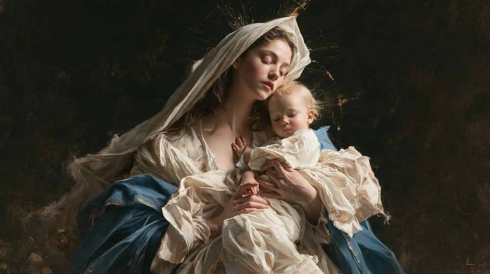the Virgin Mary presenting the Child Jesus in Mary Presenting the Child Jesus style, landscape Christian artwork no. 20