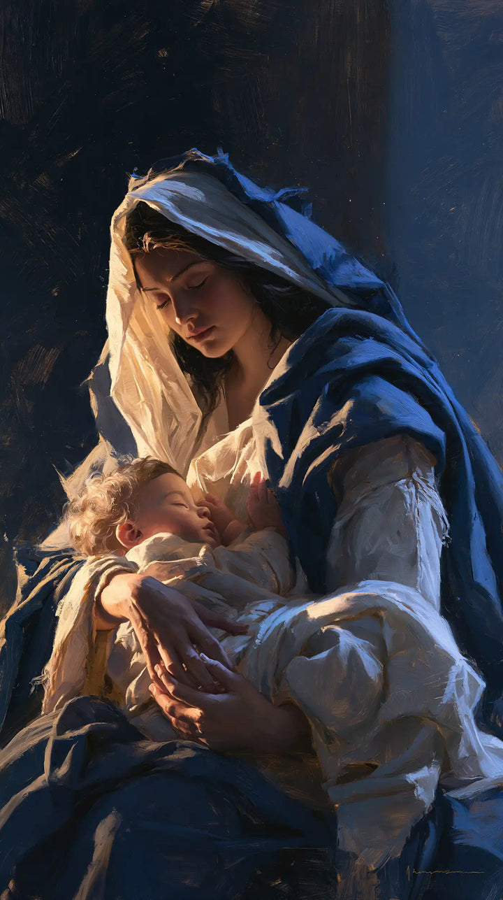 Virgin Mary and Child Jesus - Midnight Blue Chiaroscuro · Portrait n° 10