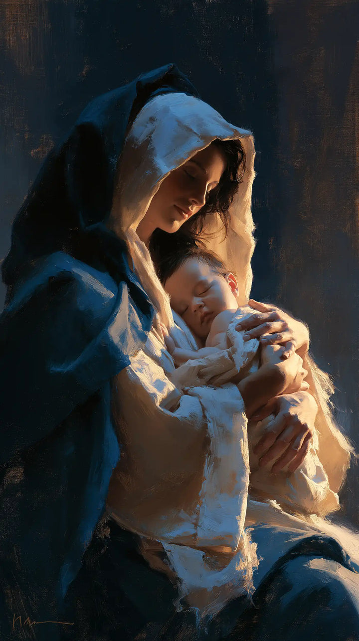 Virgin Mary and Child Jesus - Midnight Blue Chiaroscuro · Portrait n° 11