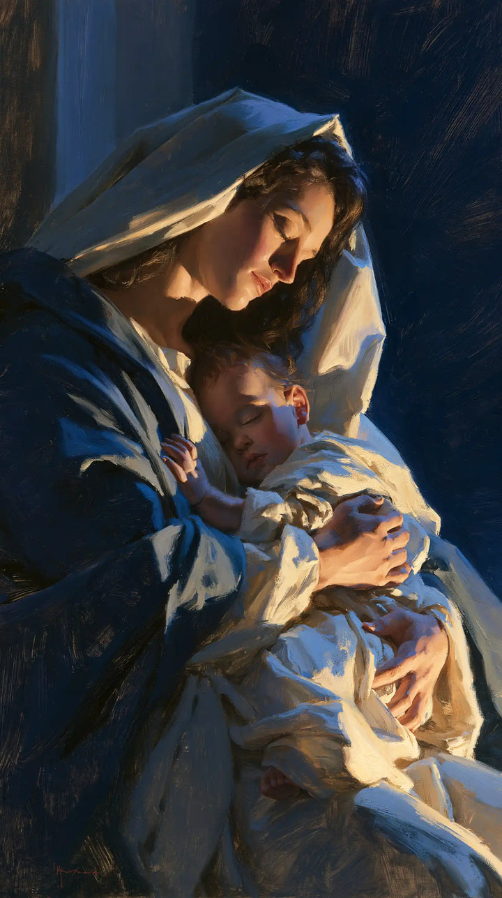 Virgin Mary and Child Jesus - Midnight Blue Chiaroscuro · Portrait n° 13