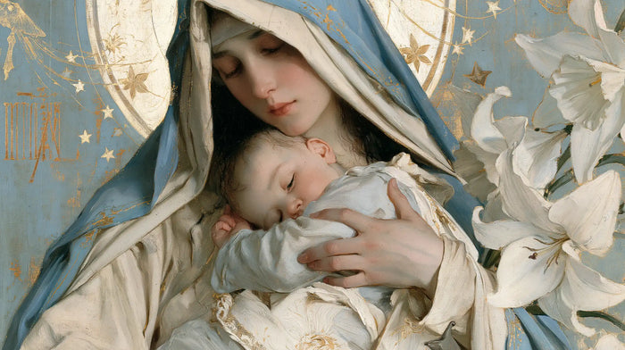 The Virgin and Child — The Sheltering Hand Among White Petals