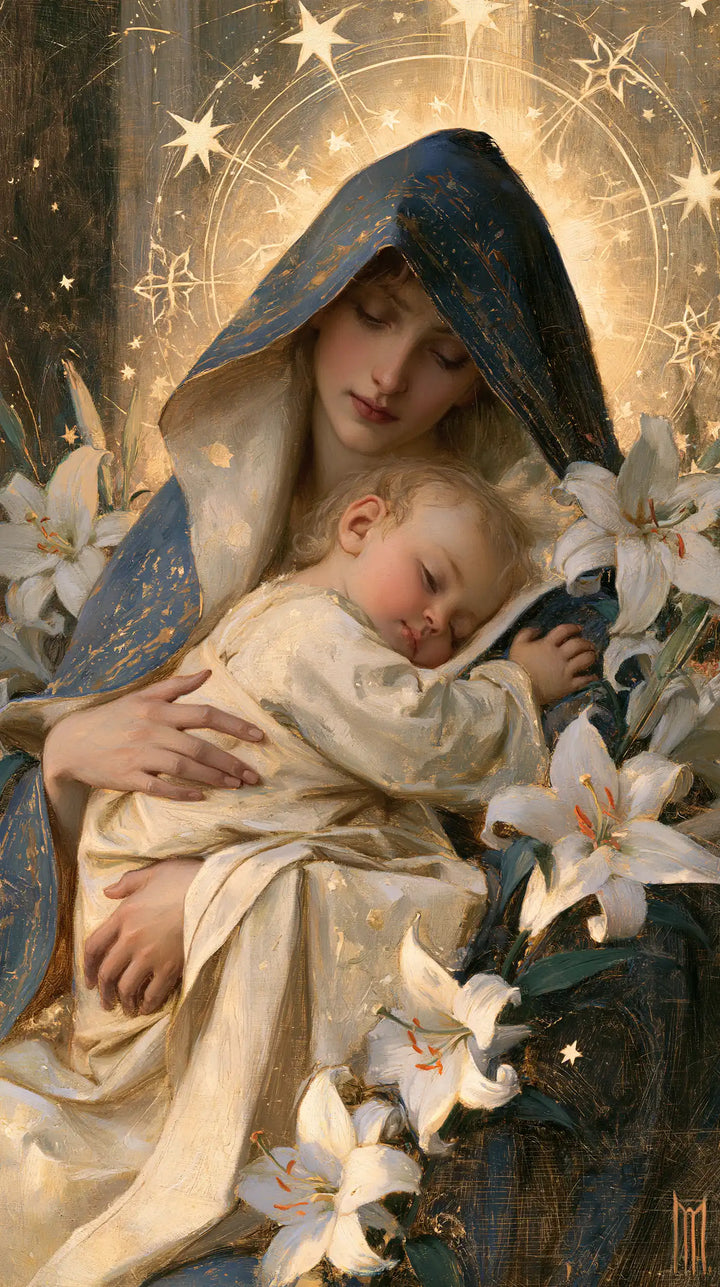 The Virgin and Child — The Child Beneath Luminous Orbits