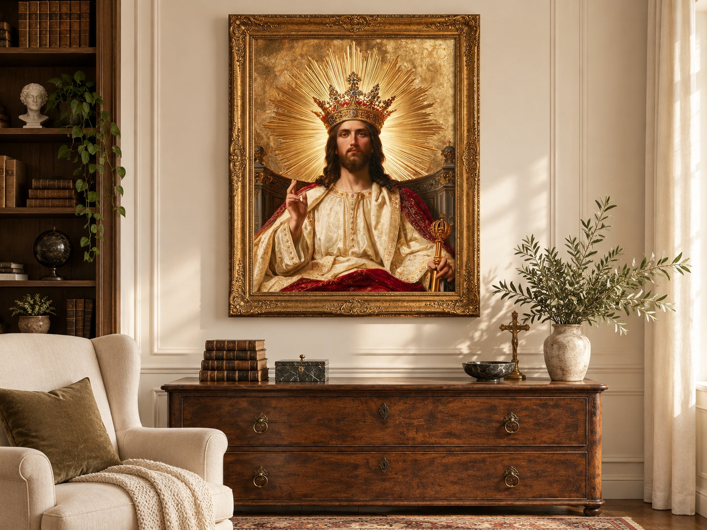 Jesus the King — gold framed interior mockup